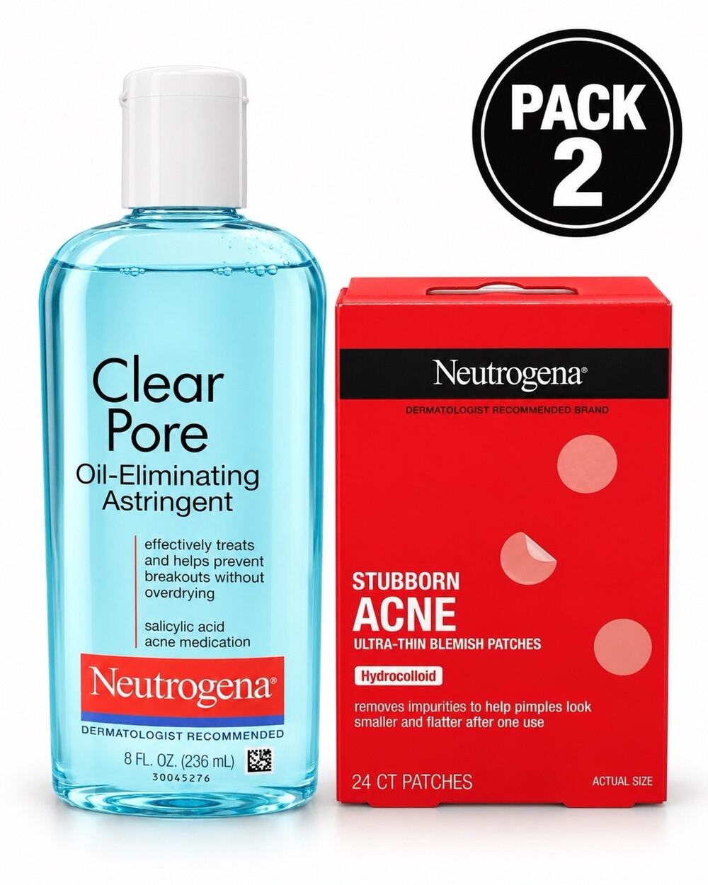 Neutrogena Acne Bundle: Clear Pore Astringent 8oz & 1 Stubborn Acne Patches